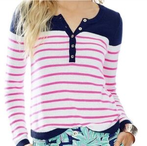 Lilly Pulitzer Adair Striped Cotton/Wool Pullover Henley Sweater Size Small